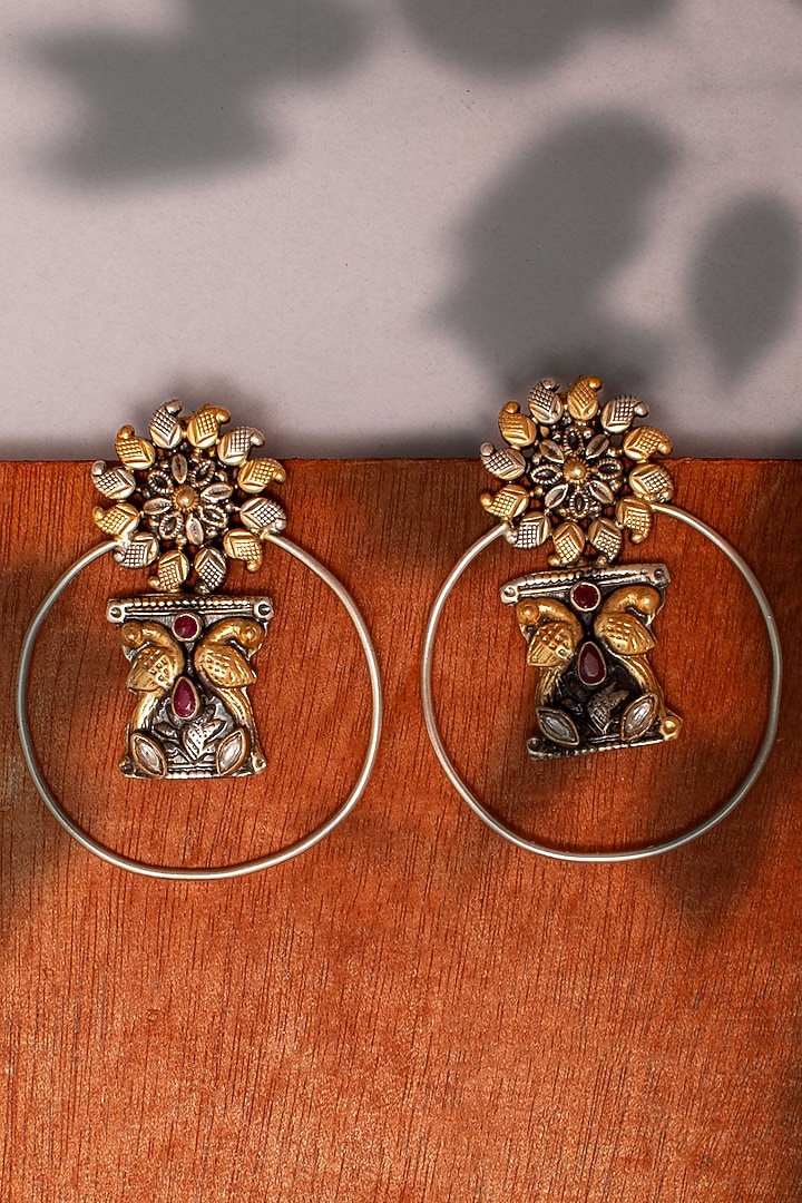 Two Tone Plated Ruby & Kundan Polki Stud Earrings In Sterling Silver by Neeta Boochra Jewellery at Pernia's Pop Up Shop