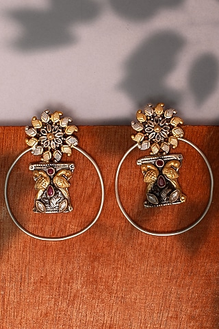Two Tone Plated Ruby & Kundan Polki Stud Earrings In Sterling Silver by Neeta Boochra Jewellery