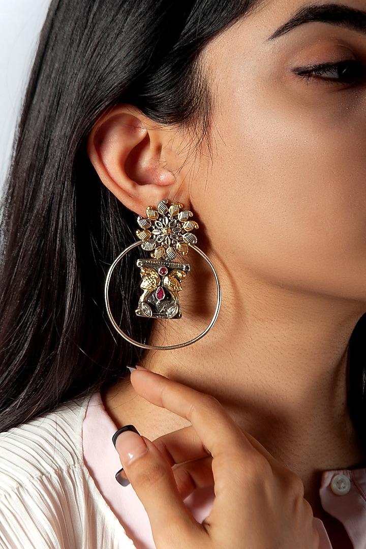 Two Tone Plated Ruby & Kundan Polki Stud Earrings In Sterling Silver by Neeta Boochra Jewellery at Pernia's Pop Up Shop