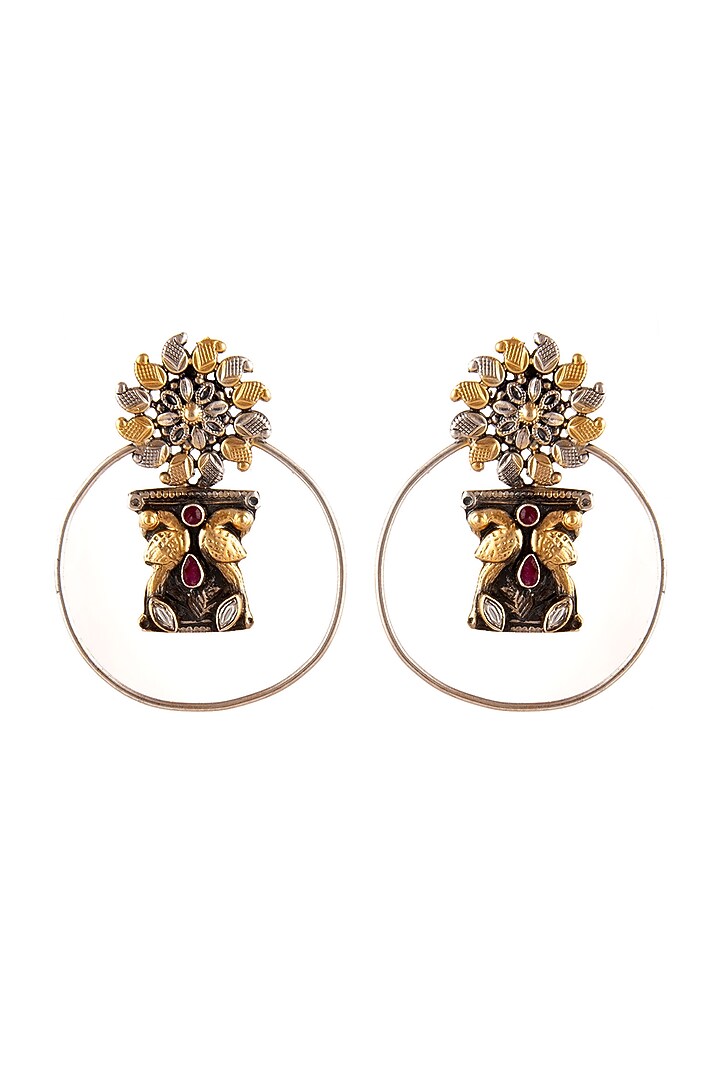 Two Tone Plated Ruby & Kundan Polki Stud Earrings In Sterling Silver by Neeta Boochra Jewellery at Pernia's Pop Up Shop