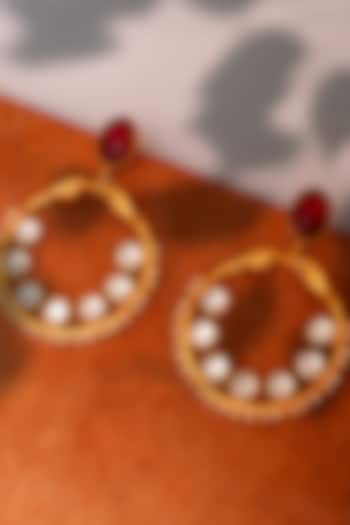 Gold Plated Ruby & Kundan Polki Dangler Earrings In Sterling Silver by Neeta Boochra Jewellery