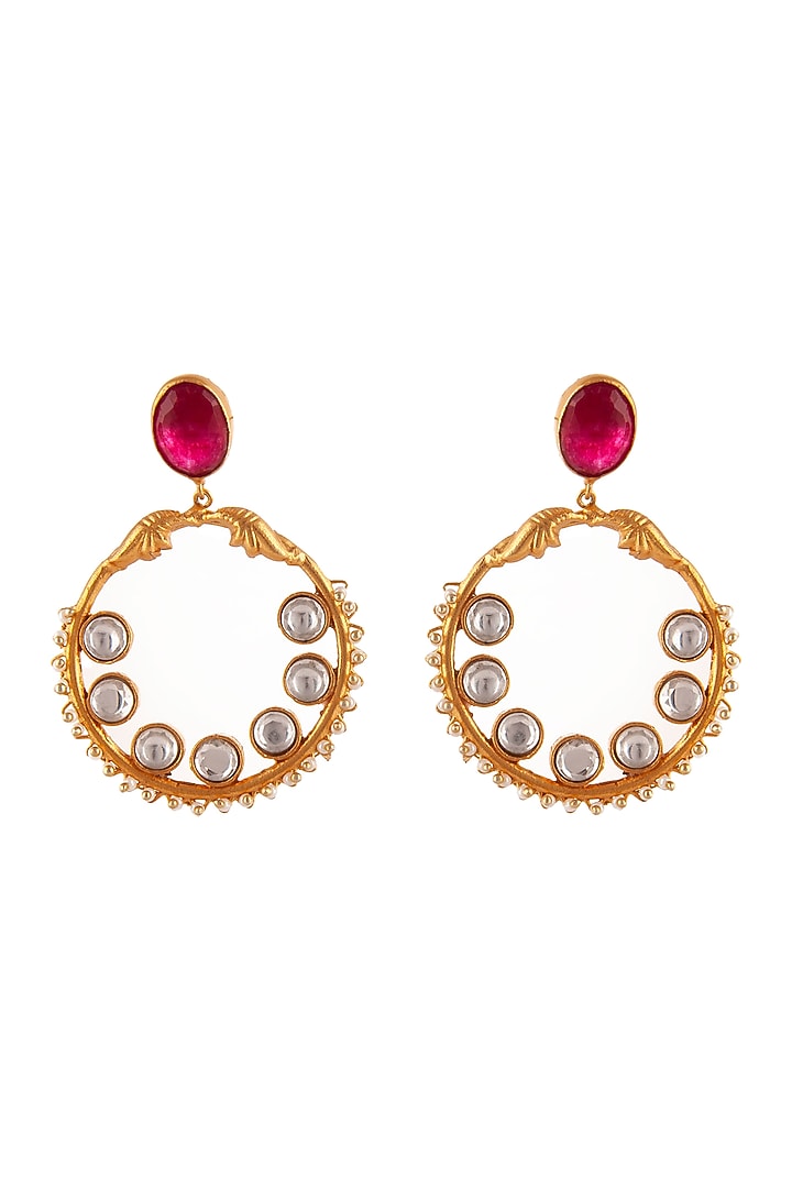 Gold Plated Ruby & Kundan Polki Dangler Earrings In Sterling Silver by Neeta Boochra Jewellery at Pernia's Pop Up Shop