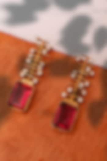 Gold Plated Pink Tourmaline Gemstone Dangler Earrings In Sterling Silver by Neeta Boochra Jewellery at Pernia's Pop Up Shop