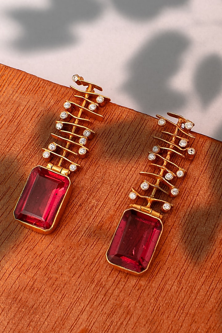 Gold Plated Pink Tourmaline Gemstone Dangler Earrings In Sterling Silver by Neeta Boochra Jewellery at Pernia's Pop Up Shop