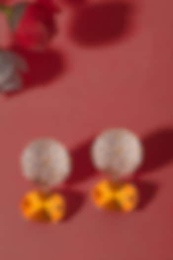 White Plated Citrine Gemstone Stud Earrings In Sterling Silver by Neeta Boochra Jewellery at Pernia's Pop Up Shop