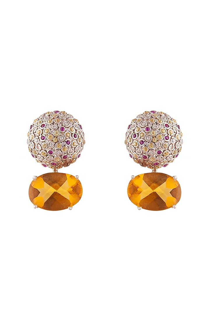 White Plated Citrine Gemstone Stud Earrings In Sterling Silver by Neeta Boochra Jewellery at Pernia's Pop Up Shop