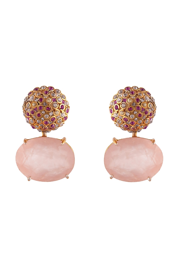 Gold Plated Rose Quartz Gemstone Stud Earrings In Sterling Silver by Neeta Boochra Jewellery at Pernia's Pop Up Shop