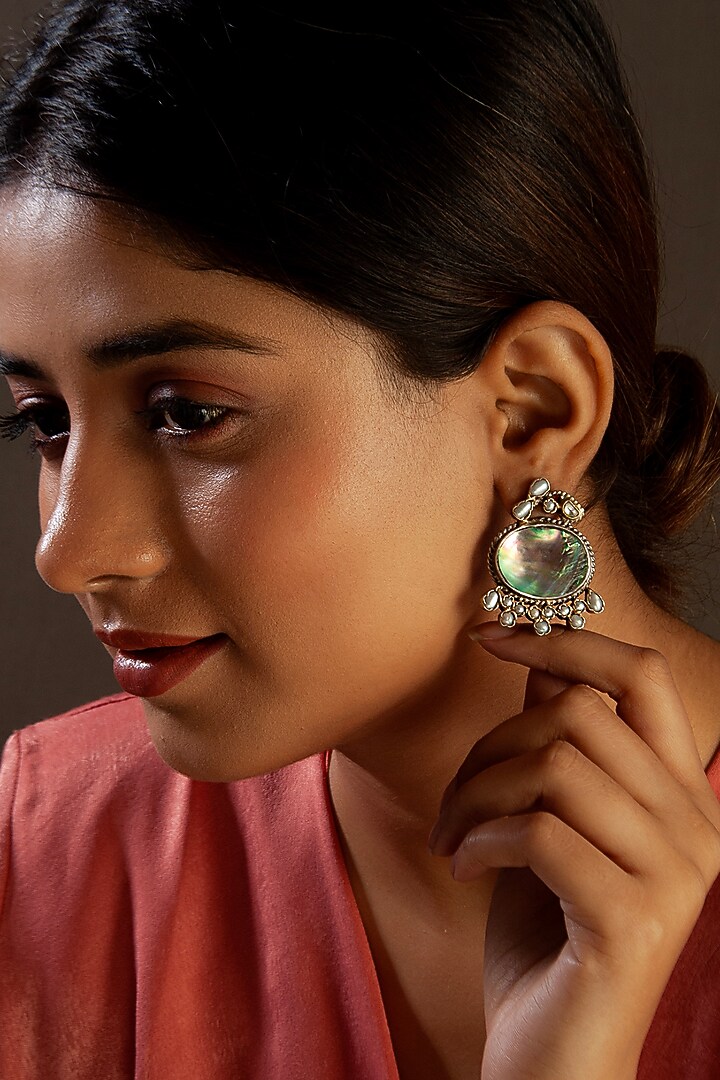 Gold Plated Mother Of Pearl Stud Earrings In Sterling Silver by Neeta Boochra Jewellery at Pernia's Pop Up Shop
