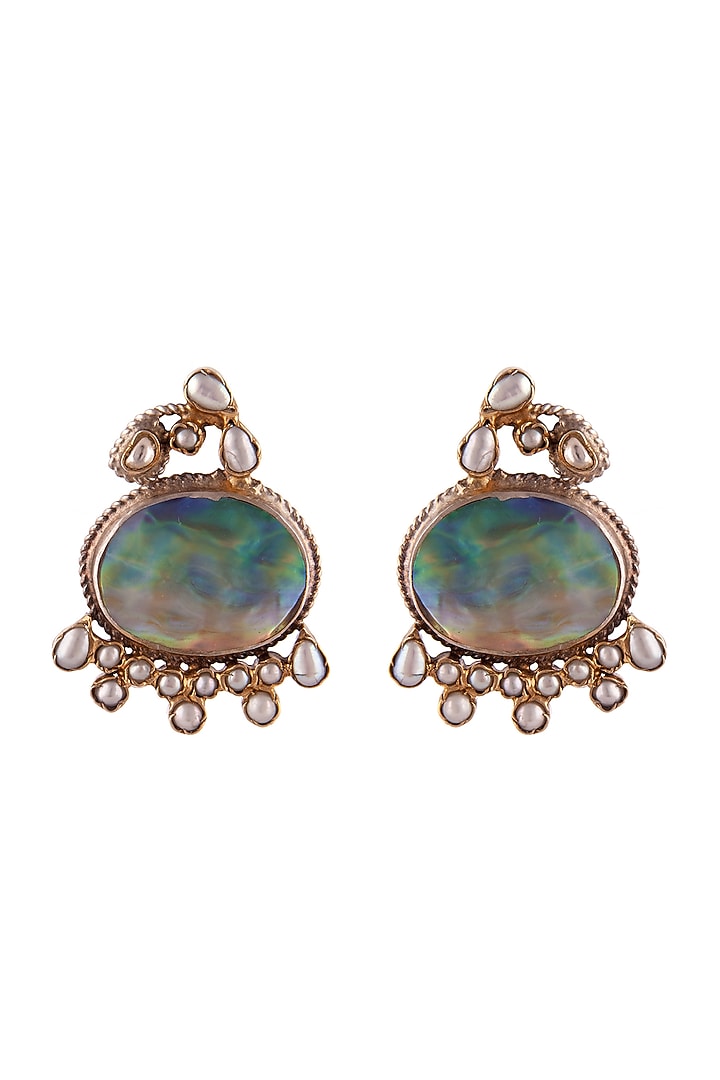 Gold Plated Mother Of Pearl Stud Earrings In Sterling Silver by Neeta Boochra Jewellery at Pernia's Pop Up Shop