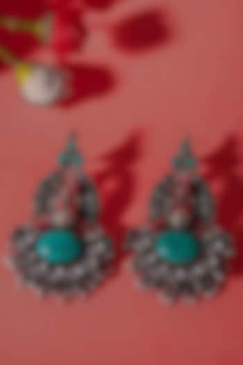 Gold Plated Turquoise Gemstone & Pearl Dangler Earrings In Sterling Silver by Neeta Boochra Jewellery