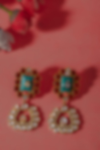 Gold Plated Turquoise Gemstone & Kundan Stud Earrings In Sterling Silver by Neeta Boochra Jewellery