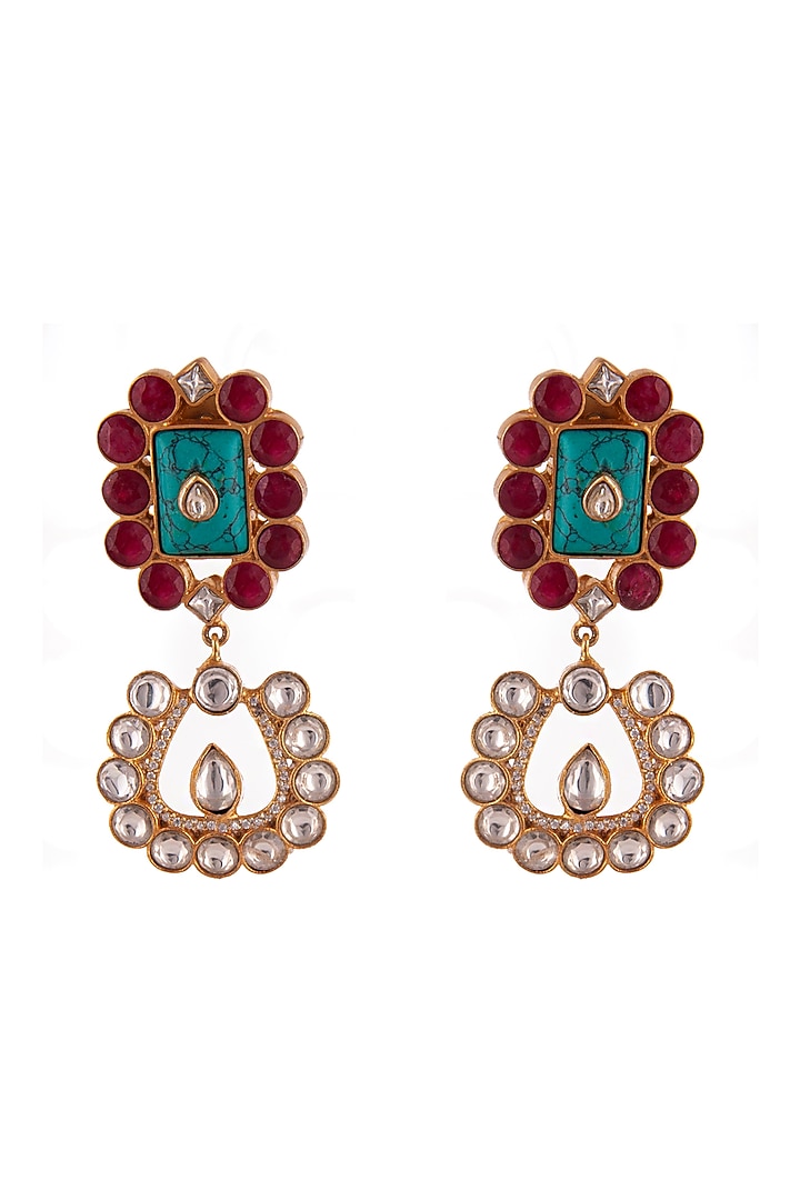Gold Plated Turquoise Gemstone & Kundan Stud Earrings In Sterling Silver by Neeta Boochra Jewellery at Pernia's Pop Up Shop