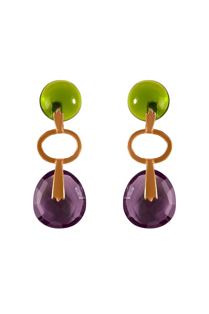 Gold Plated Amethyst & Peridot Gemstone Dangler Earrings In Sterling Silver by Neeta Boochra Jewellery at Pernia's Pop Up Shop