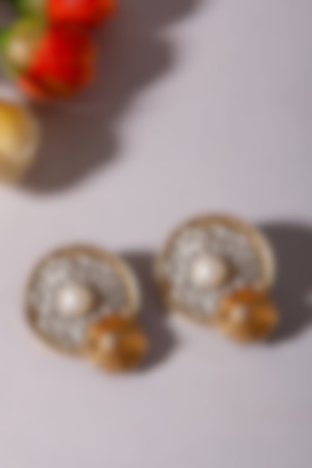 Gold Plated Pearl Floral Stud Earrings In Sterling Silver by Neeta Boochra Jewellery at Pernia's Pop Up Shop