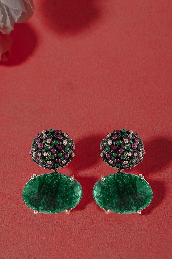 Gold Plated Green Gemstone Stud Earrings In Sterling Silver by Neeta Boochra Jewellery at Pernia's Pop Up Shop