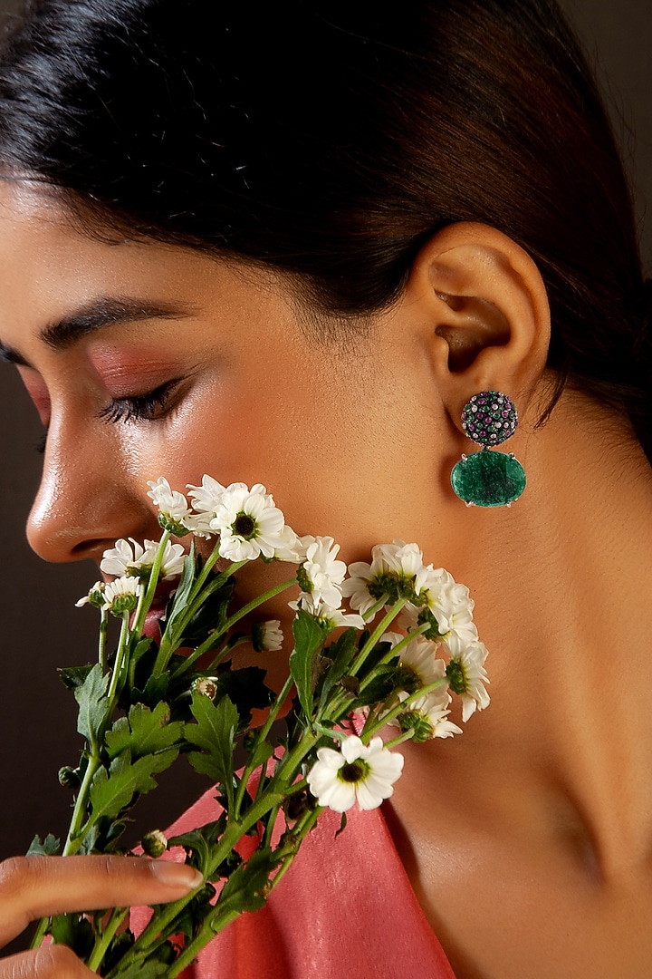Gold Plated Green Gemstone Stud Earrings In Sterling Silver by Neeta Boochra Jewellery at Pernia's Pop Up Shop