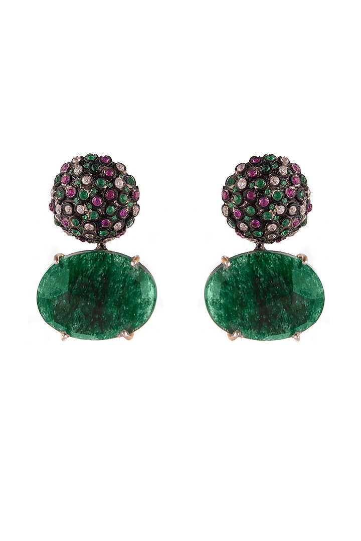 Gold Plated Green Gemstone Stud Earrings In Sterling Silver by Neeta Boochra Jewellery at Pernia's Pop Up Shop