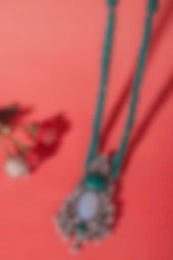 White Plated Turquoise & Blue Gemstone Long Necklace In Sterling Silver by Neeta Boochra Jewellery at Pernia's Pop Up Shop