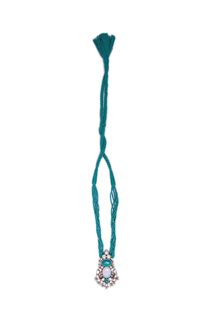 White Plated Turquoise & Blue Gemstone Long Necklace In Sterling Silver by Neeta Boochra Jewellery at Pernia's Pop Up Shop