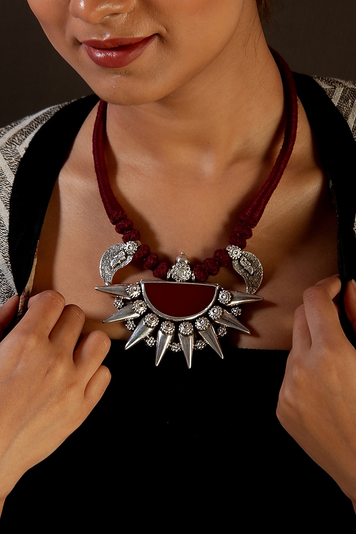 White Plated Red Carnelian Gemstone Necklace In Sterling Silver by Neeta Boochra Jewellery at Pernia's Pop Up Shop