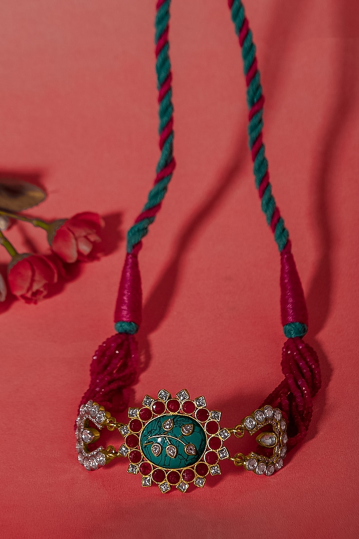 Gold Plated Turquoise & Ruby Gemstone Necklace In Sterling Silver by Neeta Boochra Jewellery at Pernia's Pop Up Shop