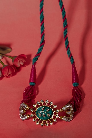 Gold Plated Turquoise & Ruby Gemstone Necklace In Sterling Silver by Neeta Boochra Jewellery