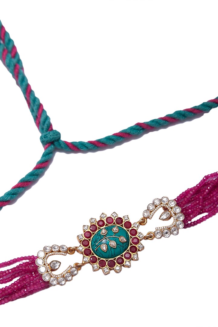 Gold Plated Turquoise & Ruby Gemstone Necklace In Sterling Silver by Neeta Boochra Jewellery at Pernia's Pop Up Shop