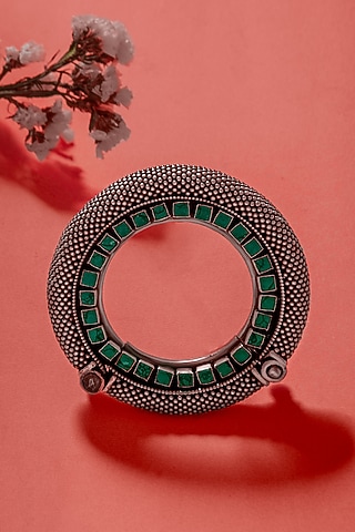 White Plated Turquoise Gemstone Bangle In Sterling Silver by Neeta Boochra Jewellery
