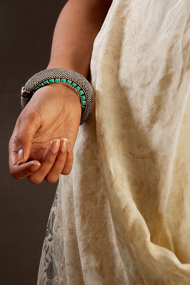 White Plated Turquoise Gemstone Bangle In Sterling Silver by Neeta Boochra Jewellery at Pernia's Pop Up Shop