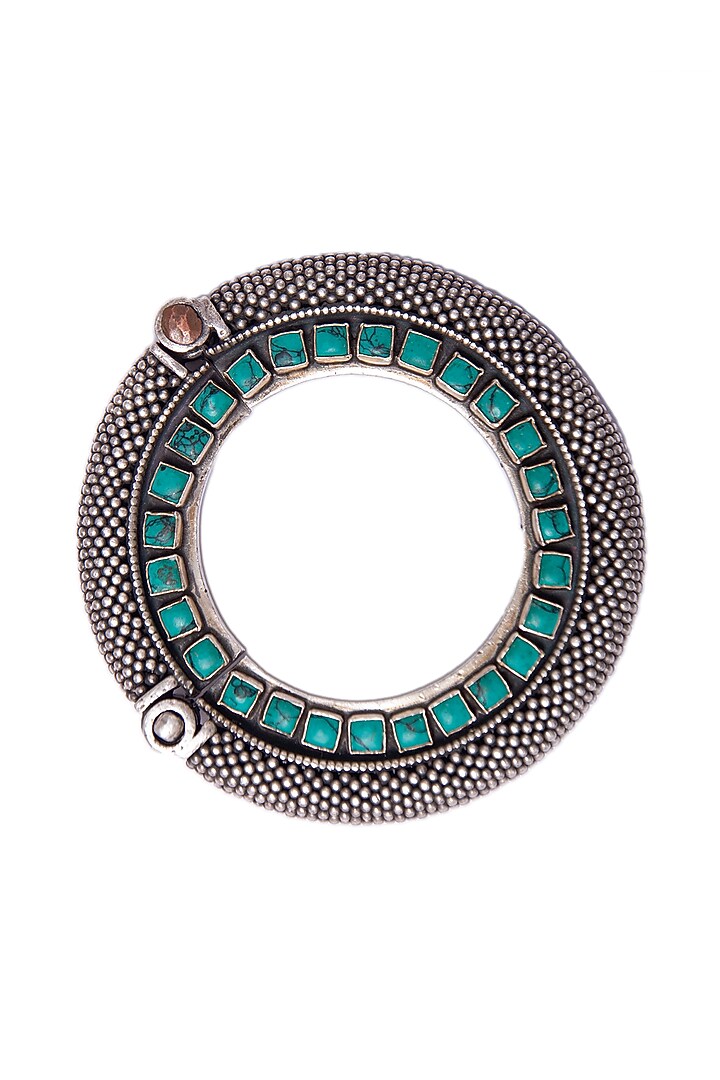 White Plated Turquoise Gemstone Bangle In Sterling Silver by Neeta Boochra Jewellery at Pernia's Pop Up Shop