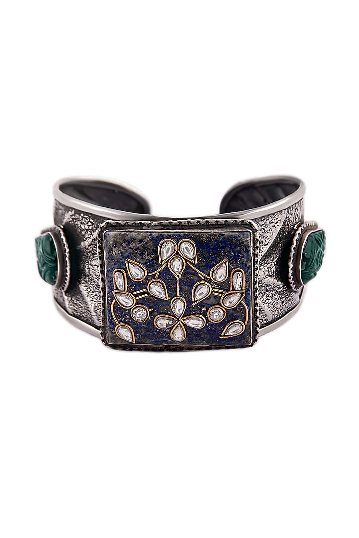 White Plated Green Onyx Gemstone Bangle In Sterling Silver by Neeta Boochra Jewellery at Pernia's Pop Up Shop