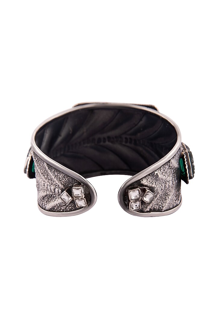 White Plated Green Onyx Gemstone Bangle In Sterling Silver by Neeta Boochra Jewellery at Pernia's Pop Up Shop