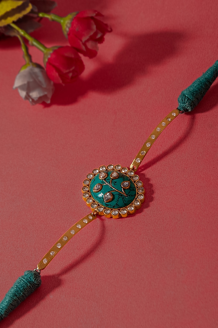 Gold Plated Kundan & Turquoise Gemstone Bracelet In Sterling Silver by Neeta Boochra Jewellery