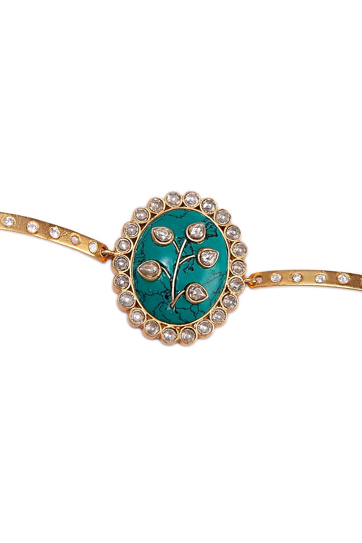 Gold Plated Kundan & Turquoise Gemstone Bracelet In Sterling Silver by Neeta Boochra Jewellery at Pernia's Pop Up Shop