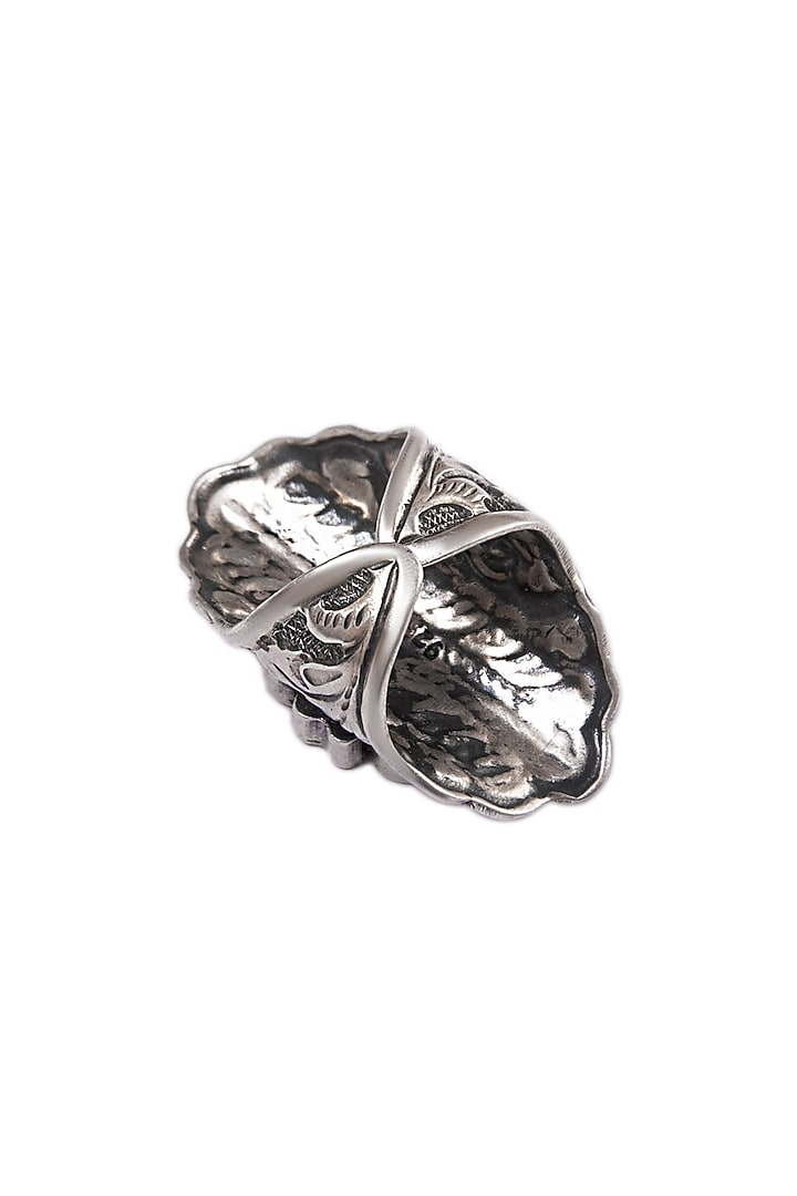 White Plated Multi-Colored Kundan Polki Ring In Sterling Silver by Neeta Boochra Jewellery at Pernia's Pop Up Shop