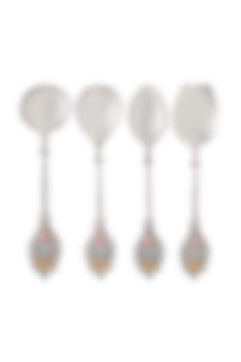 Silver Metal Serving Spoon Set (Set of 4) by HOUSE OF NEEBA