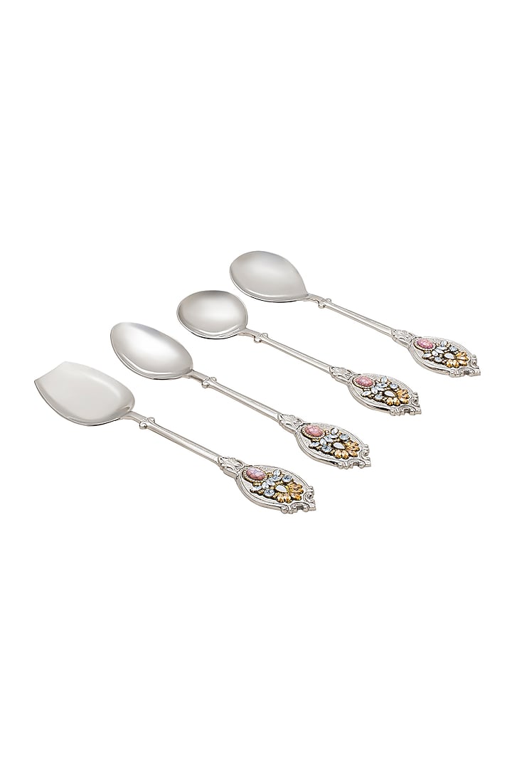 Silver Metal Serving Spoon Set (Set of 4) by HOUSE OF NEEBA at Pernia's Pop Up Shop