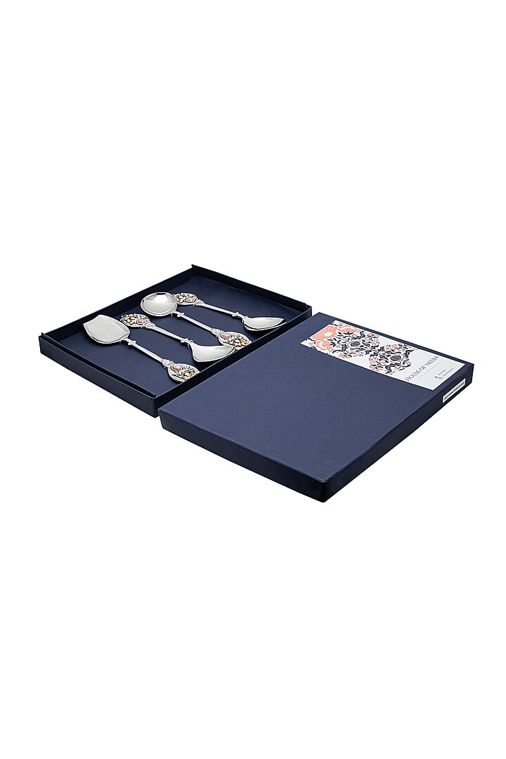 Silver Metal Serving Spoon Set (Set of 4) by HOUSE OF NEEBA at Pernia's Pop Up Shop
