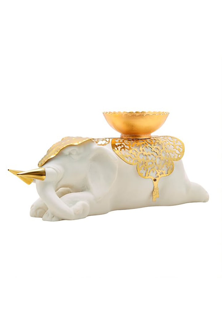 Gold Clay & Metal Decorative Elephant Bowl by HOUSE OF NEEBA