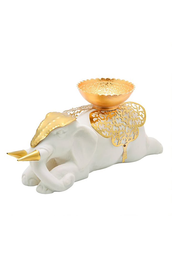 Gold Clay & Metal Decorative Elephant Bowl by HOUSE OF NEEBA at Pernia's Pop Up Shop