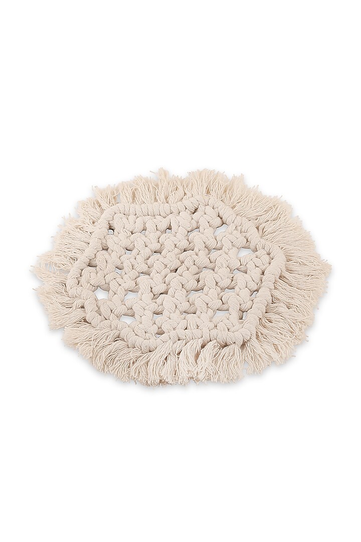 White Macrame Coasters (Set of 4) by HOUSE OF NEEBA at Pernia's Pop Up Shop