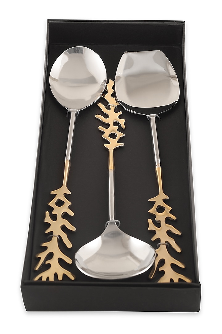 Gold Stainless Steel Serving Set (Set of 3) by HOUSE OF NEEBA