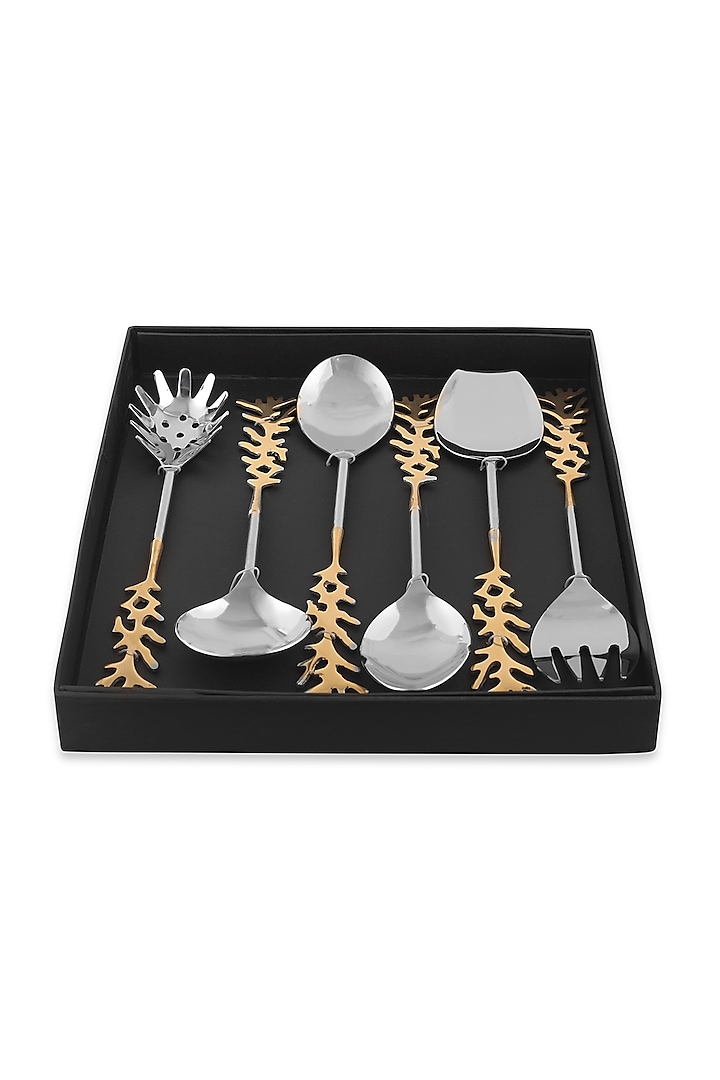 Gold Stainless Steel Serving Set (Set of 6) by HOUSE OF NEEBA