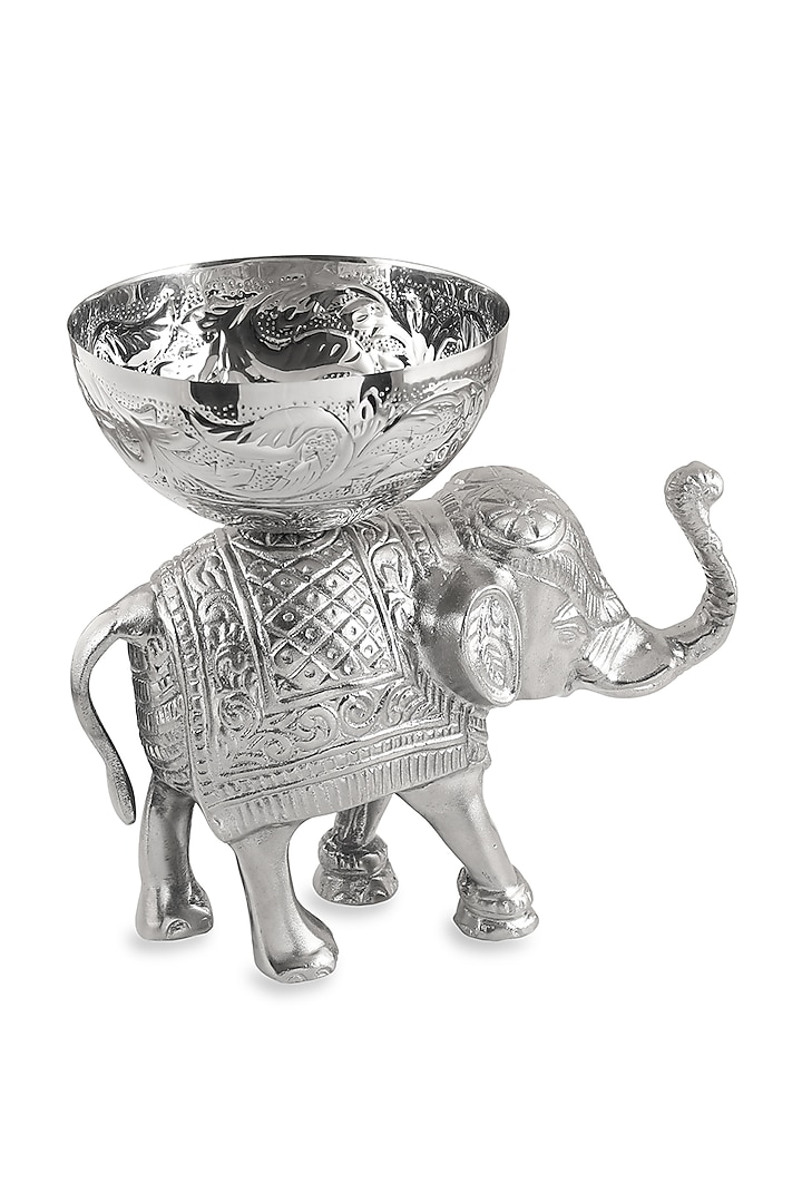 Silver Metal Elephant Bowl by HOUSE OF NEEBA