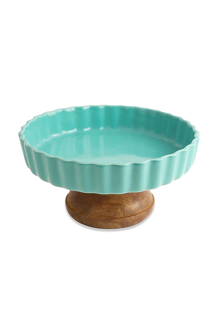 Blue Ceramic & Wood Pie Platter by HOUSE OF NEEBA at Pernia's Pop Up Shop