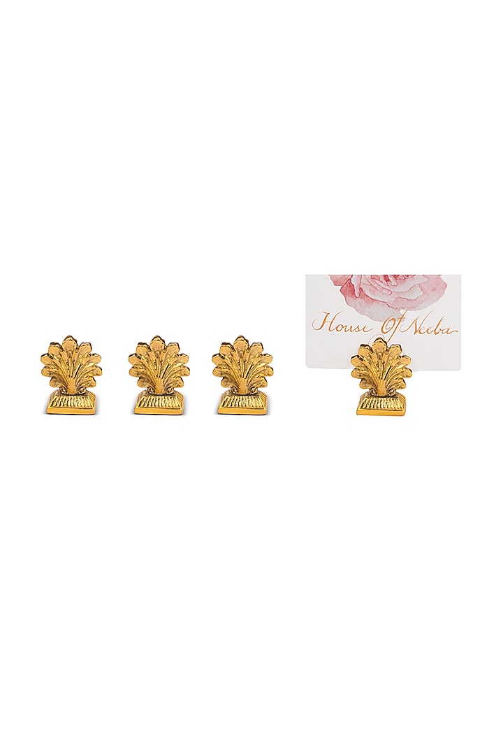 Gold Metal Card Holders (Set Of 4) by HOUSE OF NEEBA