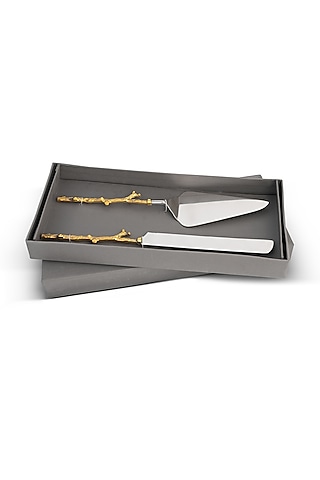 Gold & Silver Brass Cake Server (Set Of 2) by HOUSE OF NEEBA