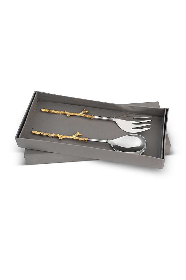 Gold & Silver Brass Cutlery(Set Of 2) by HOUSE OF NEEBA