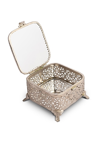 Silver Metal & Glass Storage Box by HOUSE OF NEEBA