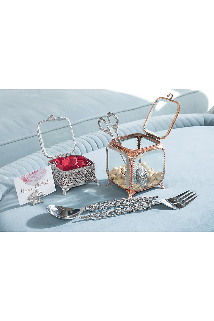 Silver Metal & Glass Storage Box by HOUSE OF NEEBA at Pernia's Pop Up Shop